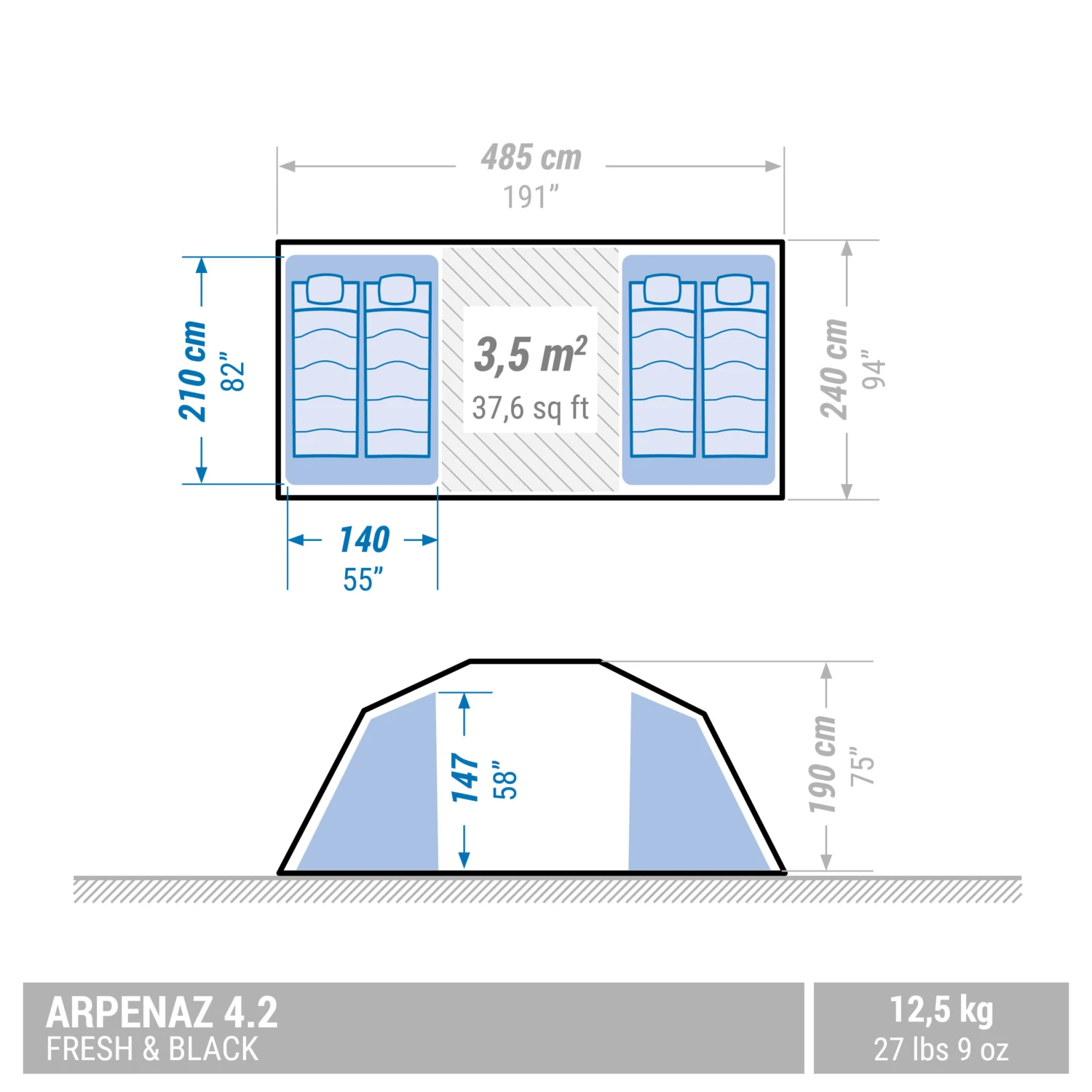 Quechua 4 Man Blackout Tent With Poles - Arpenaz 4.2 F&B 5 Quechua 4 Man Blackout Tent With Poles - Arpenaz 4.2 F&B - Image 3